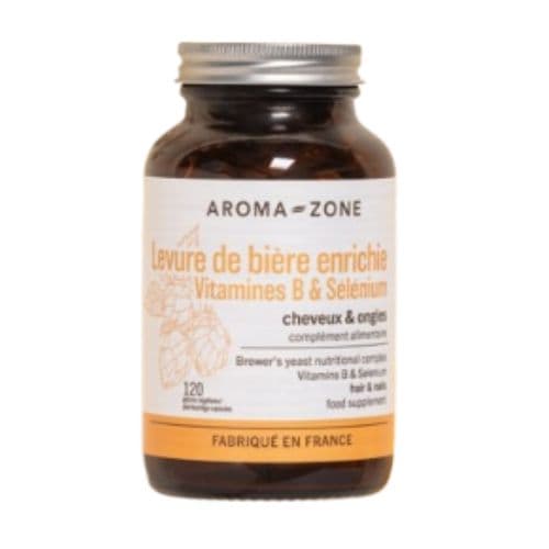 Complément Alimentaire AROMA-ZONE à la Levure de bière enrichie Vitamines B &amp; Sélénium pour cheveux et ongles, 120 Gélules