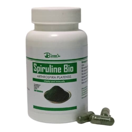 Complément Alimentaire BLOOM'S Spiruline Bio à base d'Arthrospira Platensis pour renforcer le système immunitaire, 100 Gélules