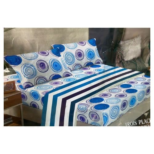 Ensemble de Drap de Lit avec Motifs Bleu, Vert et Noir 3 Places